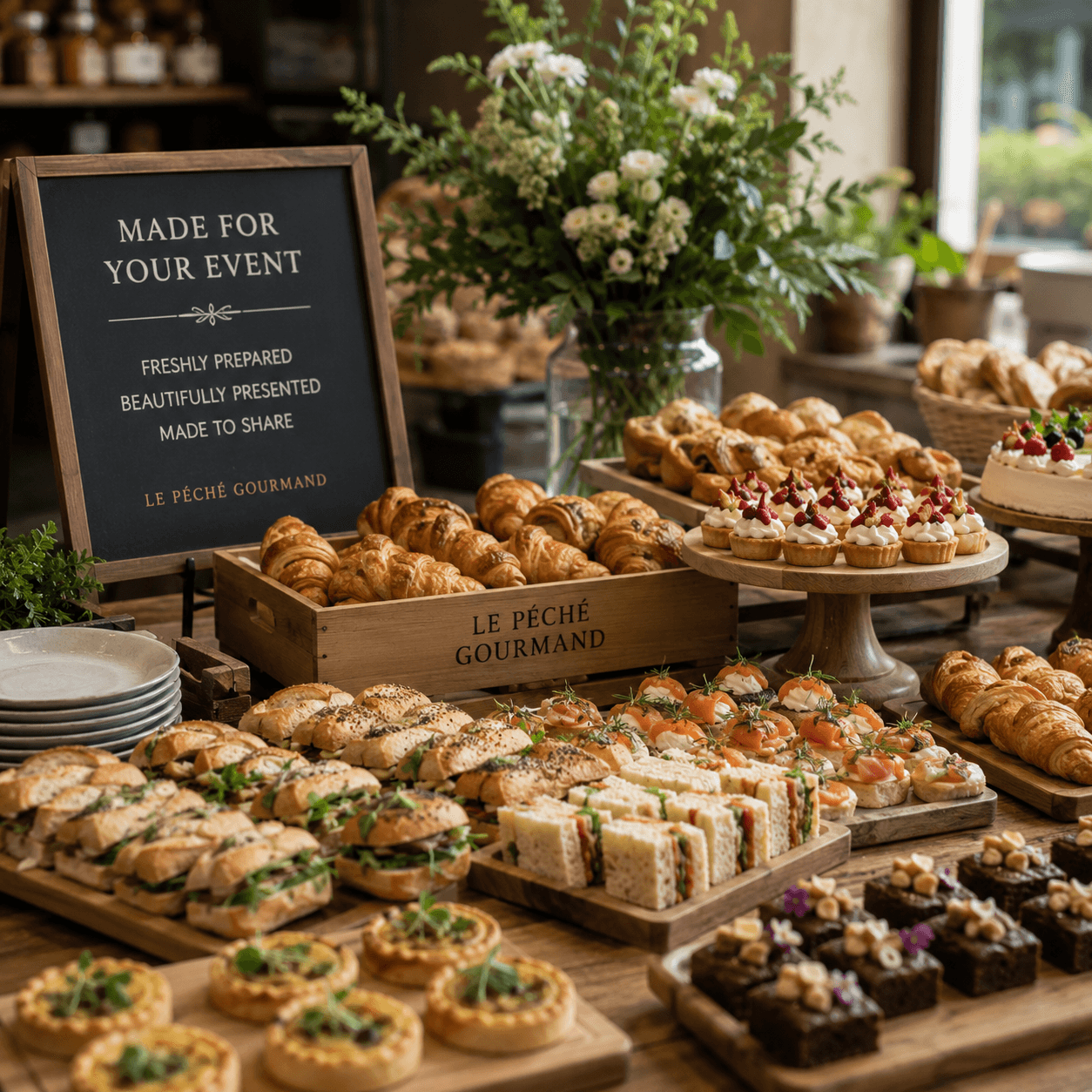 Catering spread prepared by Le Pêche Gourmand